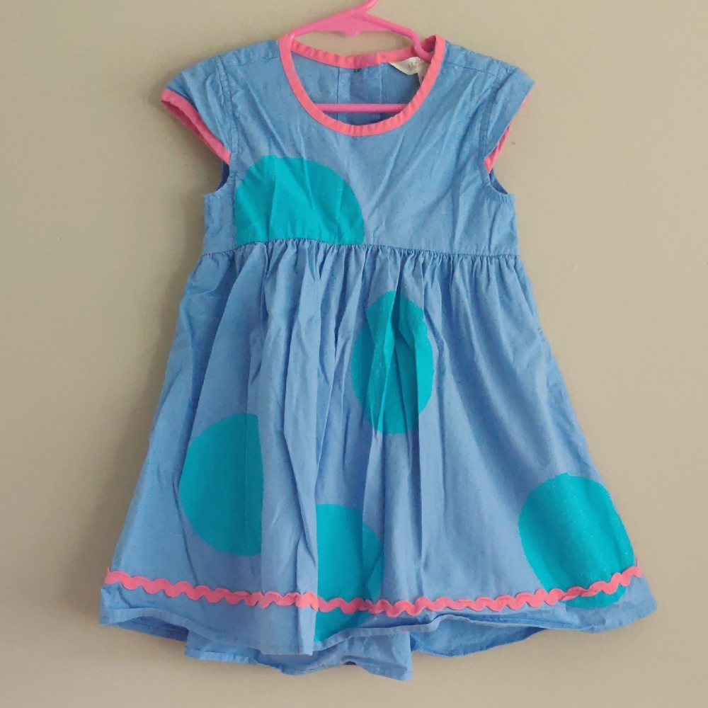 Matilda Jane Blue Dress with Teal Polka Dots and Pink Trim